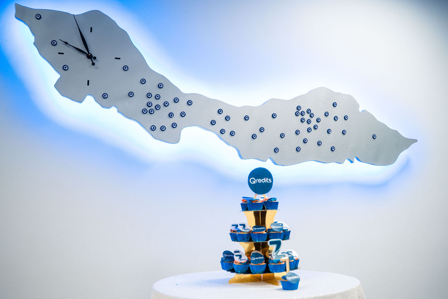 Het 7 jarig jubileum van Qredits Curacao. Cupcakes op tafel.