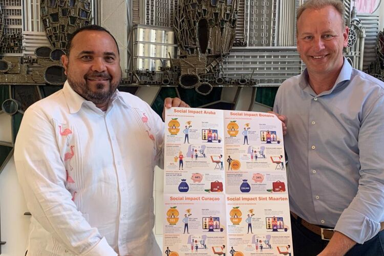 Cariben uitreiking sociaal impact report aan Rijna door Elwin
