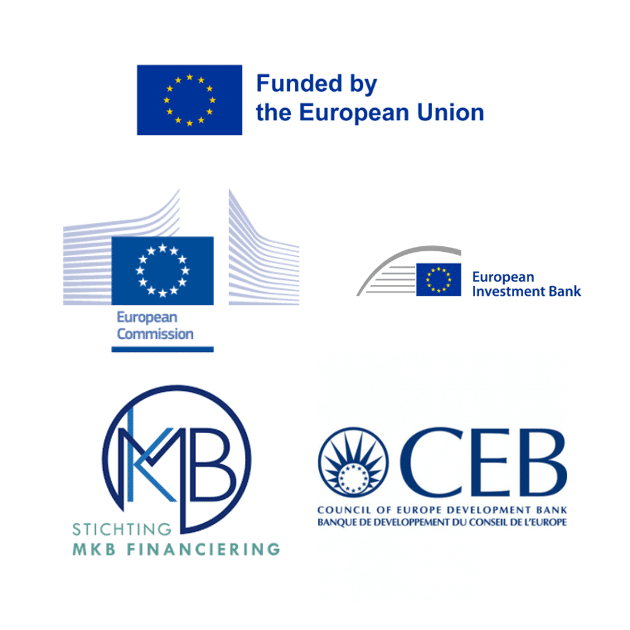 Logos van InvestEU, stichting MKB Financiering en COSME
